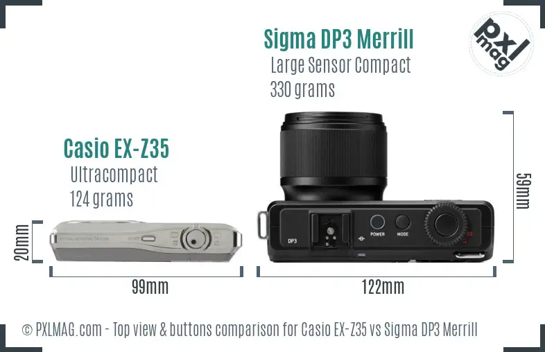 Casio EX-Z35 vs Sigma DP3 Merrill top view buttons comparison