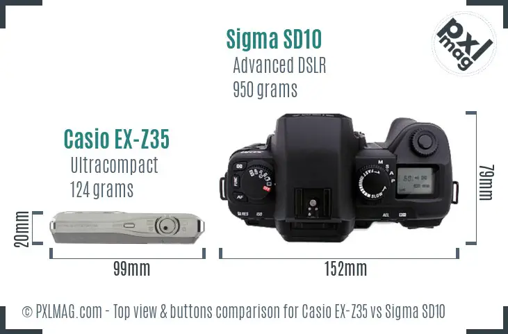 Casio EX-Z35 vs Sigma SD10 top view buttons comparison