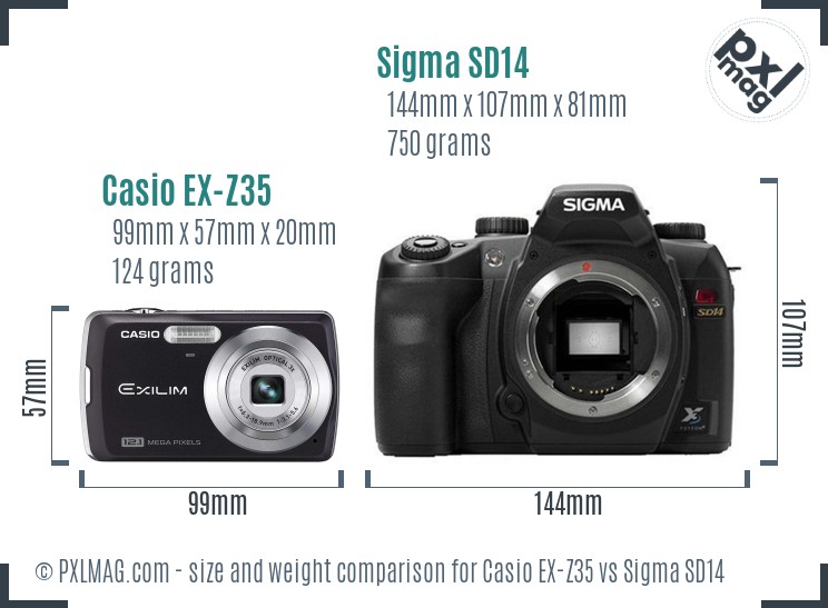 Casio EX-Z35 vs Sigma SD14 size comparison