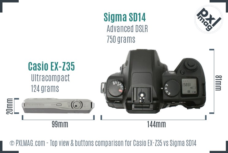 Casio EX-Z35 vs Sigma SD14 top view buttons comparison