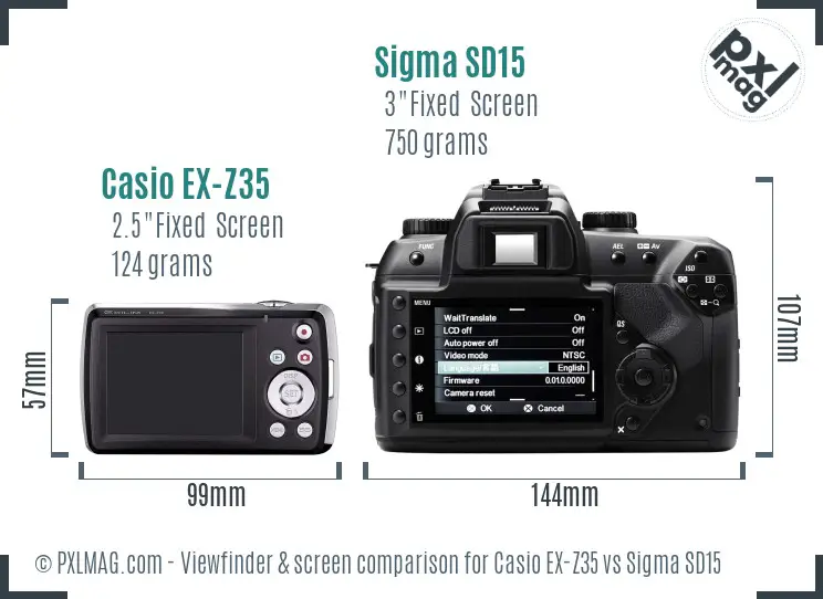 Casio EX-Z35 vs Sigma SD15 Screen and Viewfinder comparison