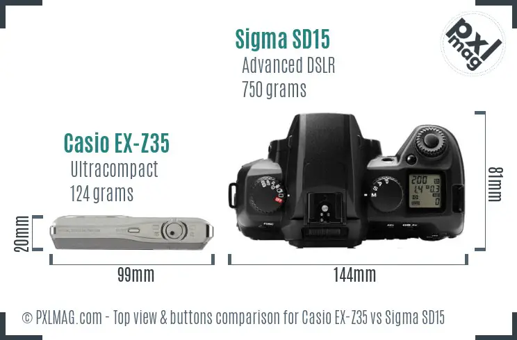 Casio EX-Z35 vs Sigma SD15 top view buttons comparison