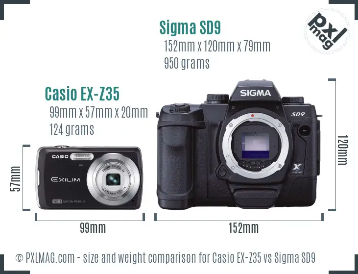 Casio EX-Z35 vs Sigma SD9 size comparison