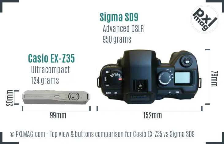 Casio EX-Z35 vs Sigma SD9 top view buttons comparison