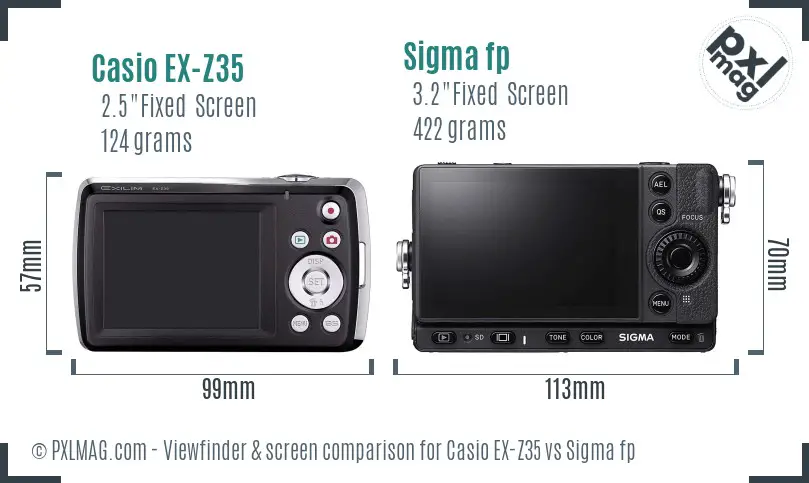 Casio EX-Z35 vs Sigma fp Screen and Viewfinder comparison