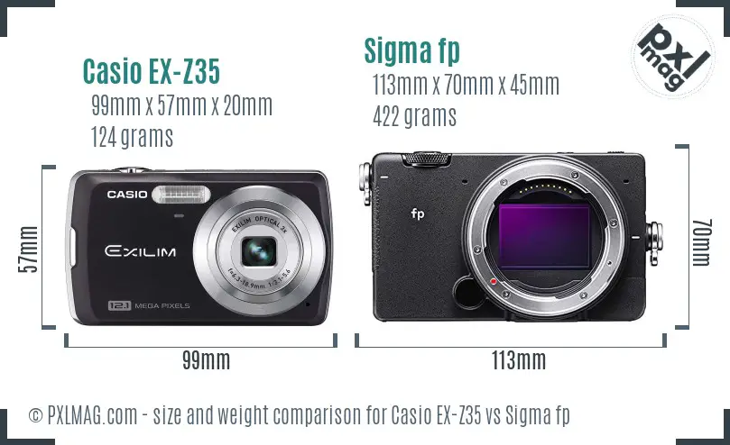 Casio EX-Z35 vs Sigma fp size comparison
