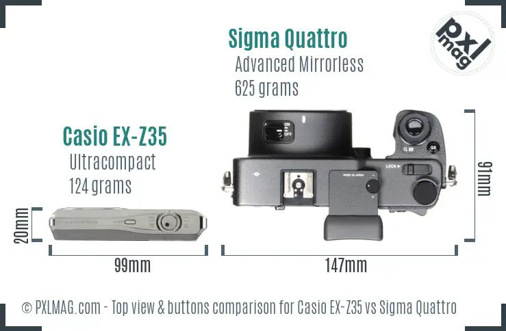 Casio EX-Z35 vs Sigma Quattro top view buttons comparison Casio EX-Z35 vs Sigma Quattro top view buttons comparison