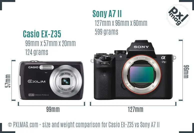 Casio EX-Z35 vs Sony A7 II size comparison Casio EX-Z35 vs Sony A7 II size comparison