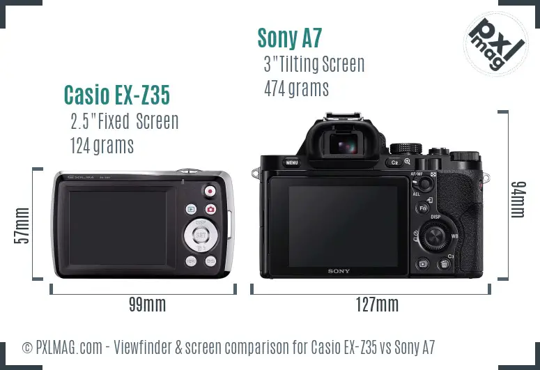 Casio EX-Z35 vs Sony A7 Screen and Viewfinder comparison