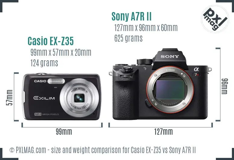 Casio EX-Z35 vs Sony A7R II size comparison