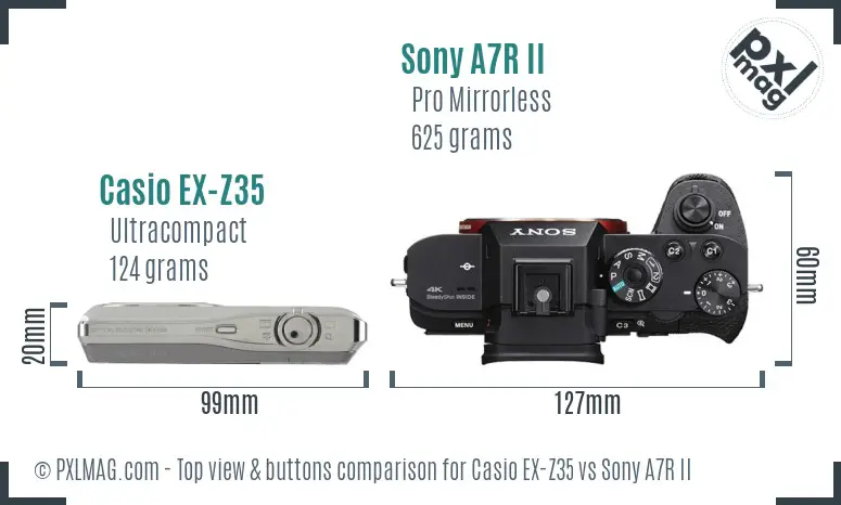 Casio EX-Z35 vs Sony A7R II top view buttons comparison