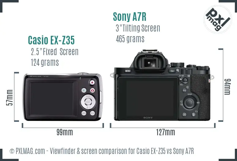 Casio EX-Z35 vs Sony A7R Screen and Viewfinder comparison