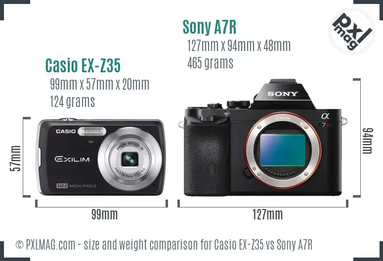Casio EX-Z35 vs Sony A7R size comparison