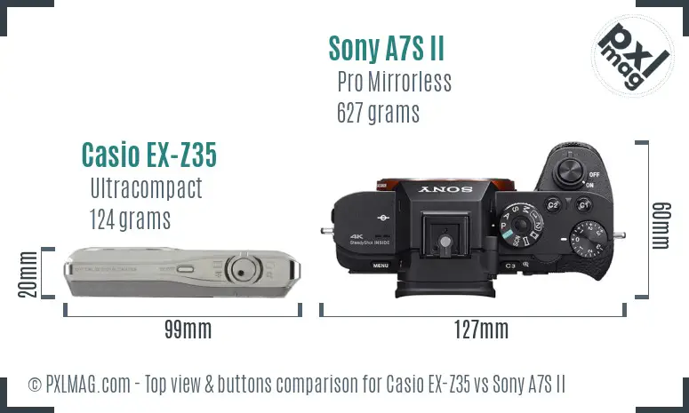 Casio EX-Z35 vs Sony A7S II top view buttons comparison