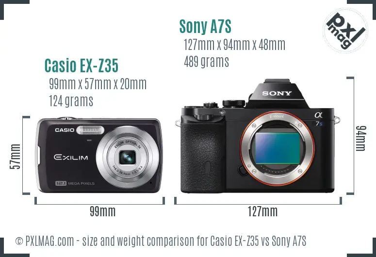 Casio EX-Z35 vs Sony A7S size comparison