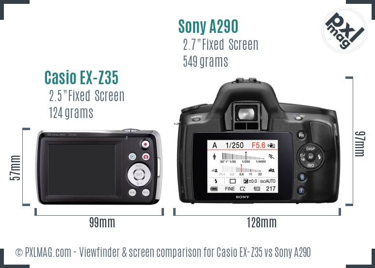 Casio EX-Z35 vs Sony A290 Screen and Viewfinder comparison