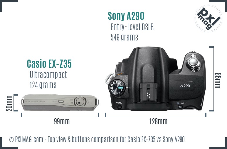 Casio EX-Z35 vs Sony A290 top view buttons comparison