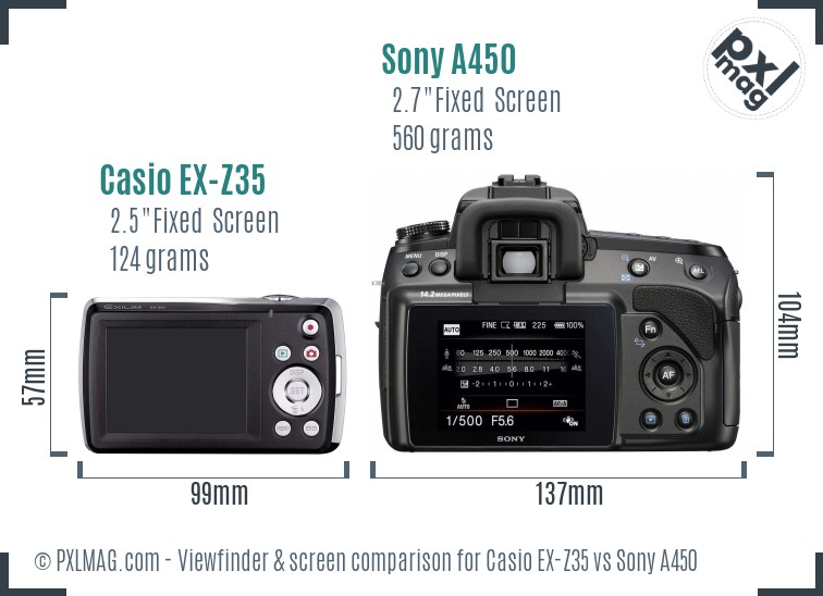 Casio EX-Z35 vs Sony A450 Screen and Viewfinder comparison