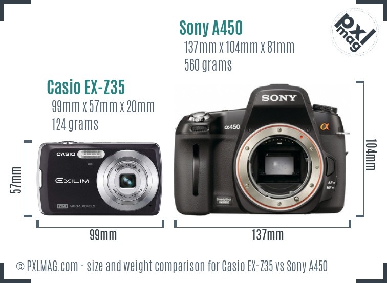 Casio EX-Z35 vs Sony A450 size comparison Casio EX-Z35 vs Sony A450 size comparison