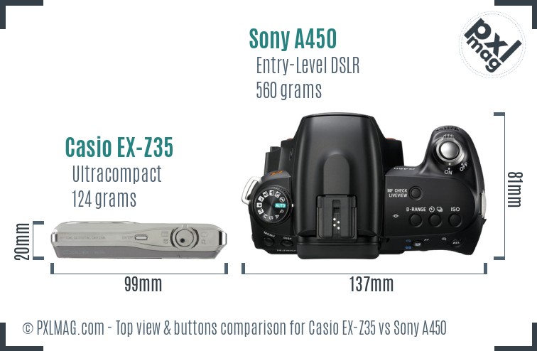 Casio EX-Z35 vs Sony A450 top view buttons comparison