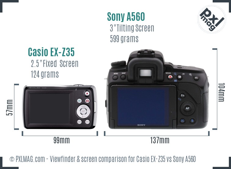 Casio EX-Z35 vs Sony A560 Screen and Viewfinder comparison