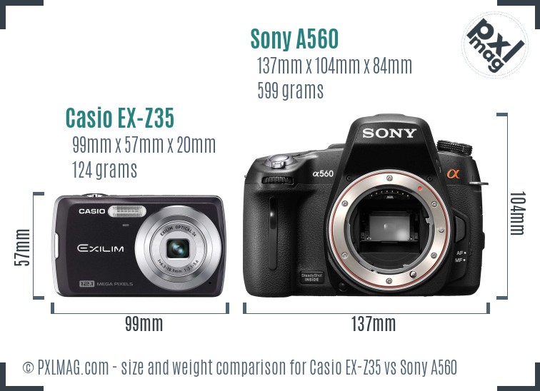 Casio EX-Z35 vs Sony A560 size comparison