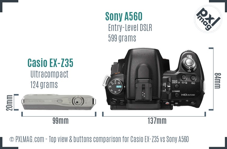 Casio EX-Z35 vs Sony A560 top view buttons comparison