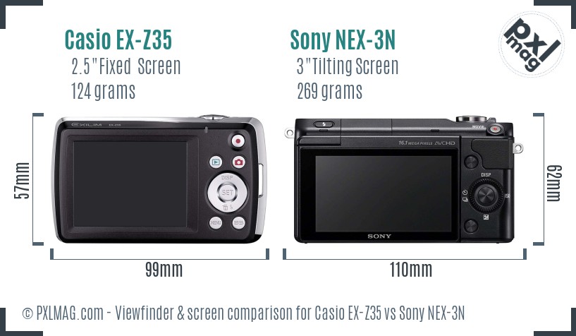 Casio EX-Z35 vs Sony NEX-3N Screen and Viewfinder comparison