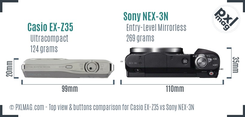 Casio EX-Z35 vs Sony NEX-3N top view buttons comparison