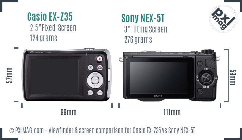 Casio EX-Z35 vs Sony NEX-5T Screen and Viewfinder comparison