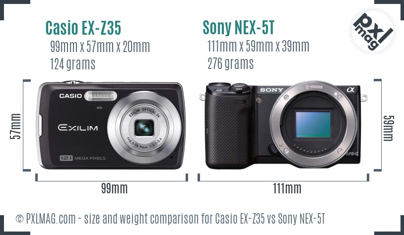 Casio EX-Z35 vs Sony NEX-5T size comparison