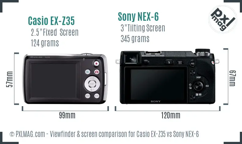 Casio EX-Z35 vs Sony NEX-6 Screen and Viewfinder comparison