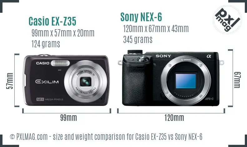 Casio EX-Z35 vs Sony NEX-6 size comparison