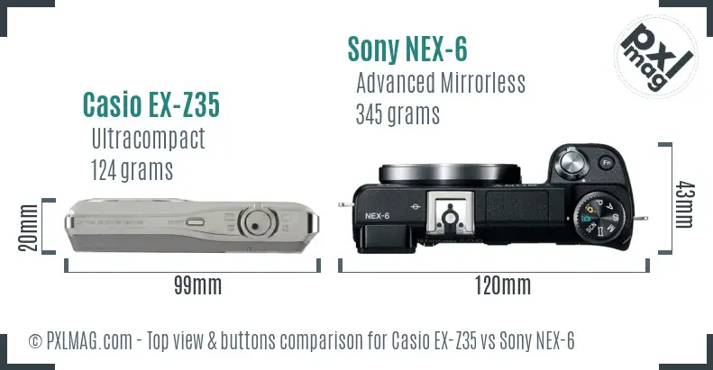 Casio EX-Z35 vs Sony NEX-6 top view buttons comparison