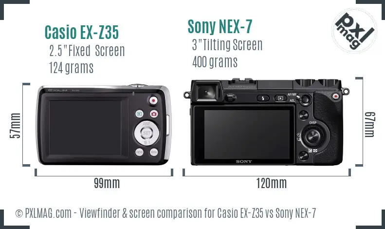 Casio EX-Z35 vs Sony NEX-7 Screen and Viewfinder comparison