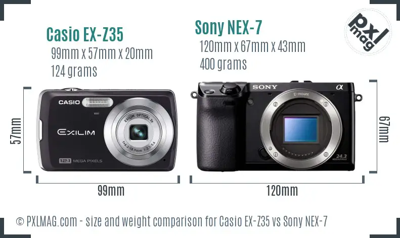 Casio EX-Z35 vs Sony NEX-7 size comparison Casio EX-Z35 vs Sony NEX-7 size comparison
