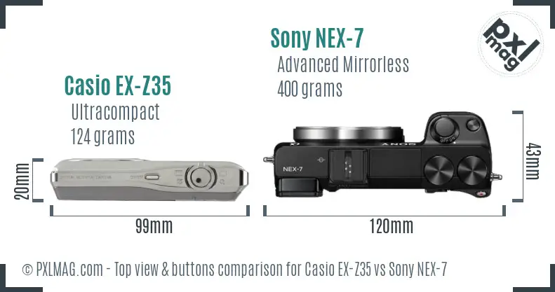 Casio EX-Z35 vs Sony NEX-7 top view buttons comparison