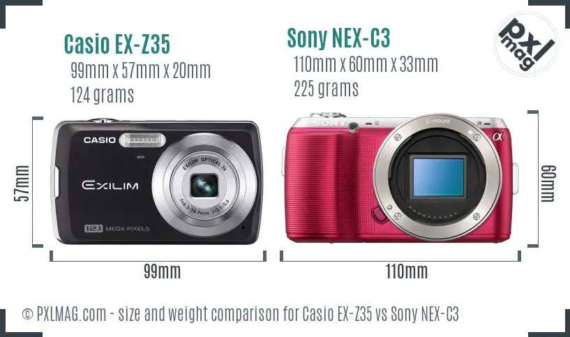 Casio EX-Z35 vs Sony NEX-C3 size comparison Casio EX-Z35 vs Sony NEX-C3 size comparison