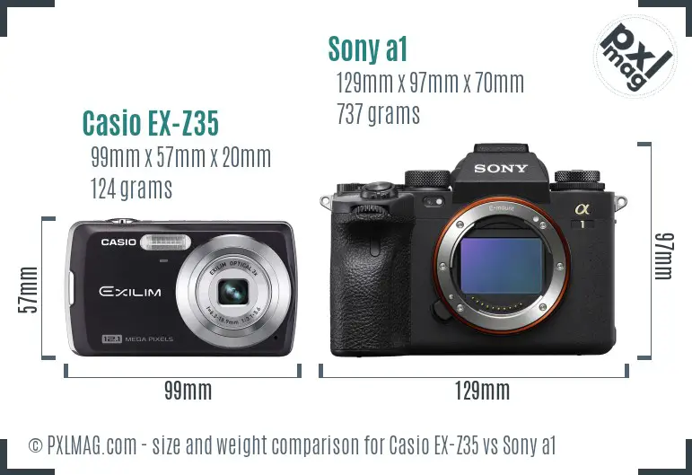 Casio EX-Z35 vs Sony a1 size comparison