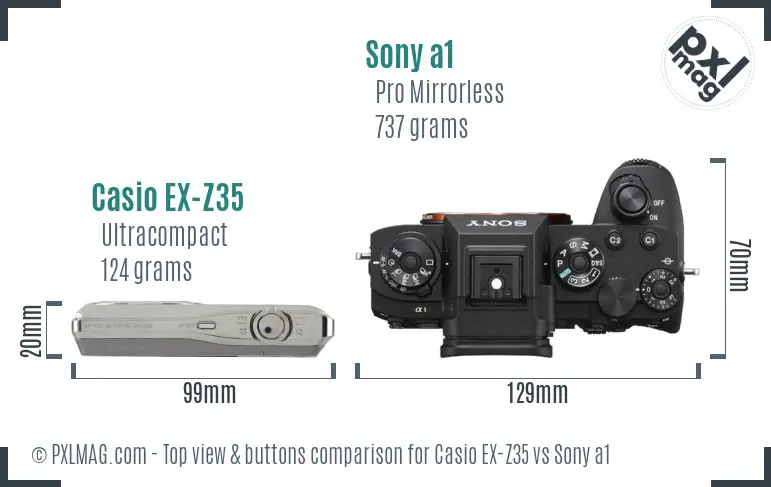 Casio EX-Z35 vs Sony a1 top view buttons comparison