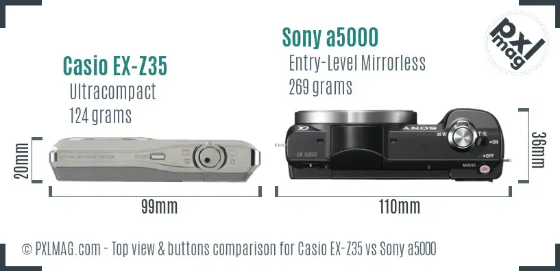 Casio EX-Z35 vs Sony a5000 top view buttons comparison Casio EX-Z35 vs Sony a5000 top view buttons comparison