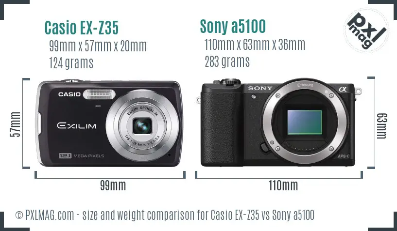 Casio EX-Z35 vs Sony a5100 size comparison