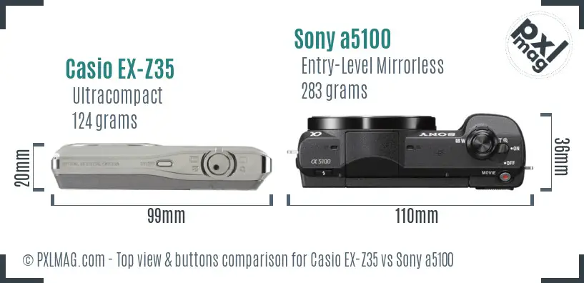 Casio EX-Z35 vs Sony a5100 top view buttons comparison