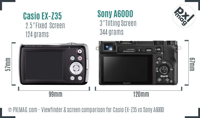 Casio EX-Z35 vs Sony A6000 Screen and Viewfinder comparison