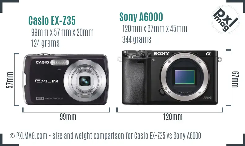 Casio EX-Z35 vs Sony A6000 size comparison