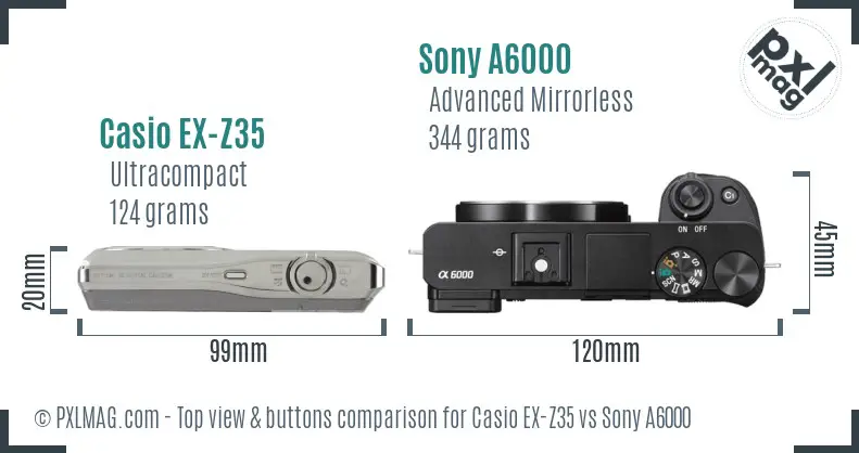 Casio EX-Z35 vs Sony A6000 top view buttons comparison