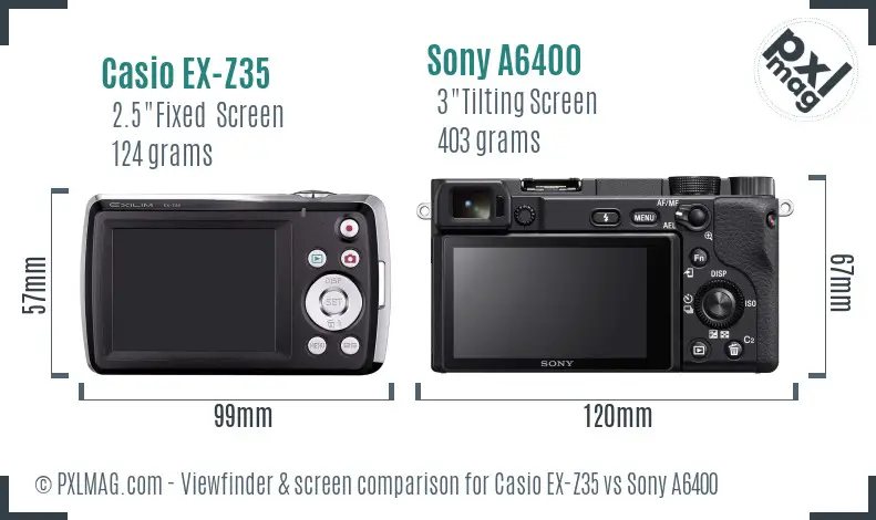 Casio EX-Z35 vs Sony A6400 Screen and Viewfinder comparison Casio EX-Z35 vs Sony A6400 Screen and Viewfinder comparison