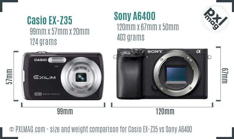Casio EX-Z35 vs Sony A6400 size comparison Casio EX-Z35 vs Sony A6400 size comparison