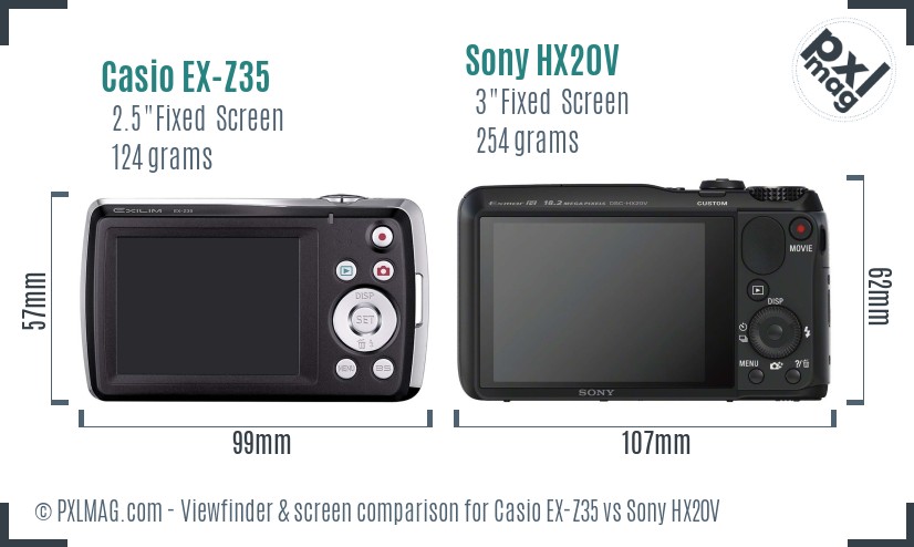 Casio EX-Z35 vs Sony HX20V Screen and Viewfinder comparison
