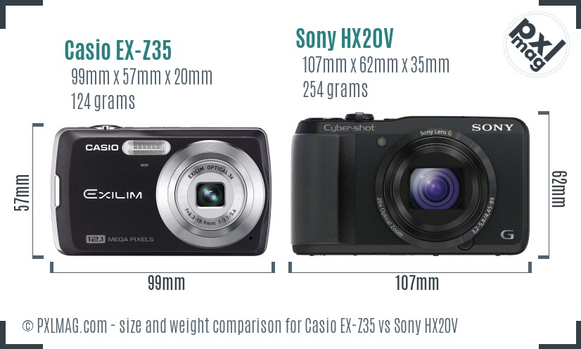 Casio EX-Z35 vs Sony HX20V size comparison Casio EX-Z35 vs Sony HX20V size comparison